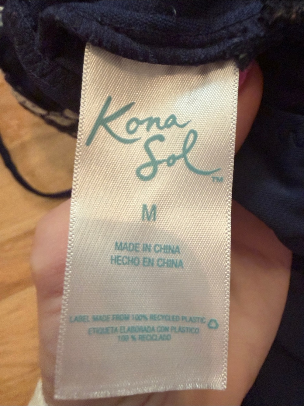 Kona Sol Dark Navy & White Embroidered Halter One-Piece Swimsuit (Size Medium) - Picture 5 of 6
